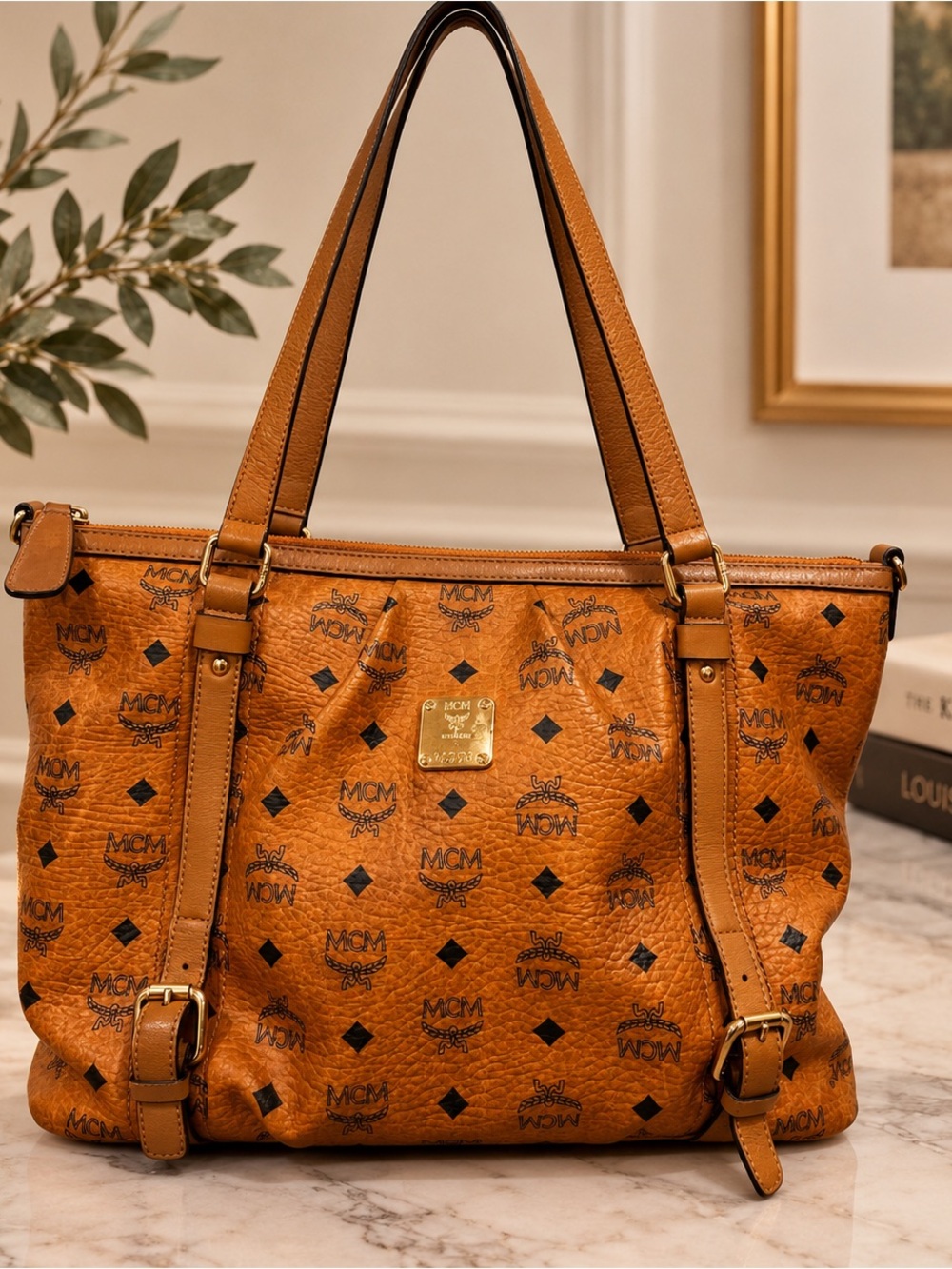 Authentic Vintage MCM Visetos Medium Essentials Shopper Tote in Cognac